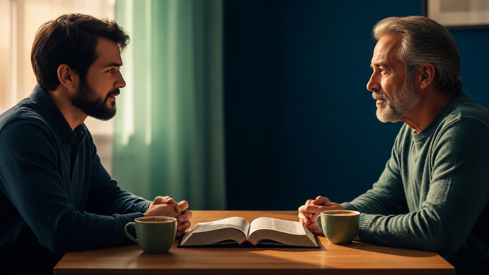 A mentor and disciple meeting over an open Bible